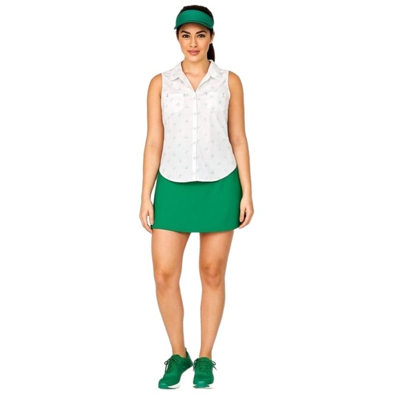 Emily Daniels White Button Up Palm Tree Print Dual Pockets Sleeveless Blouse L - Picture 1 of 1